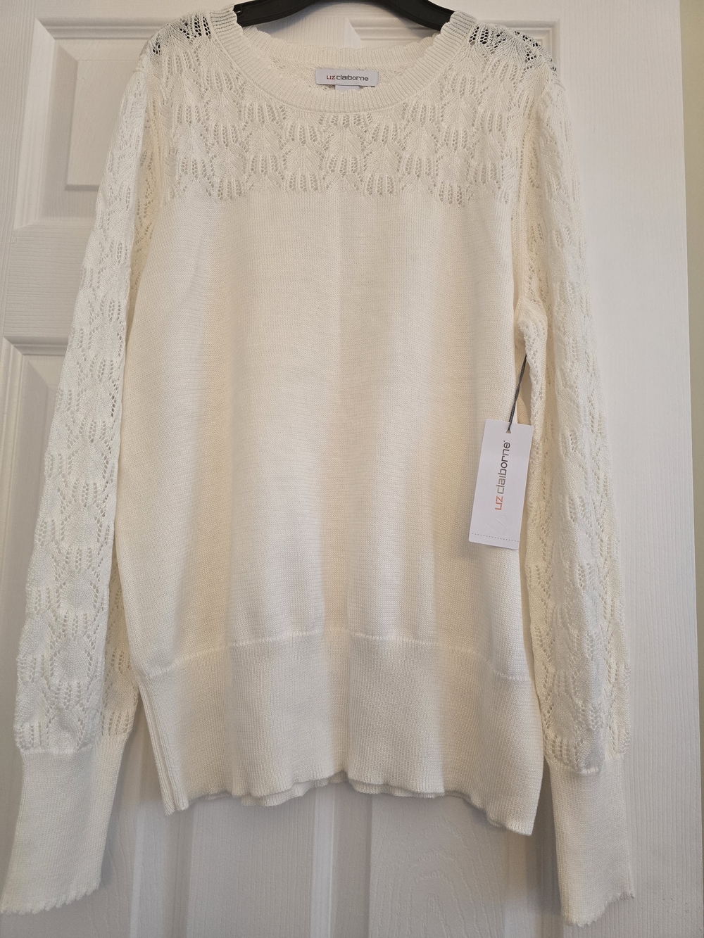 Liz Claiborne Cream Knit Lace-Detail Sweater